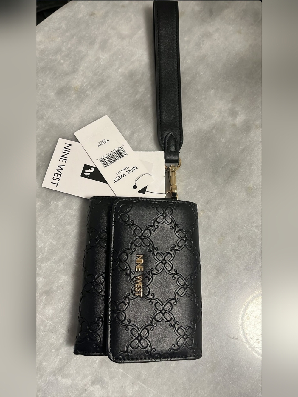 Nine West Black Embossed Wristlet Wallet
